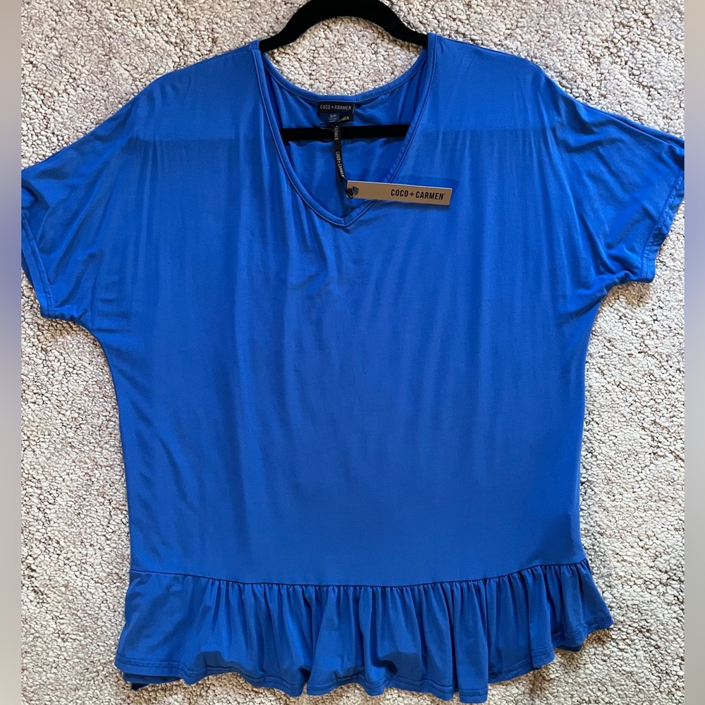 Coco + Carmen Women's Blue Ruffle Hem Top
